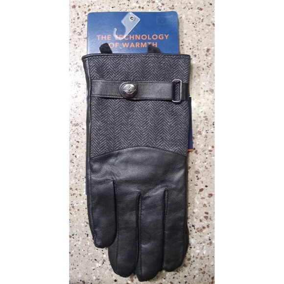 Dockers Mens Medium M Black Leather Wool Gloves Intelitouch Heat Retention Lined - Picture 5 of 10
